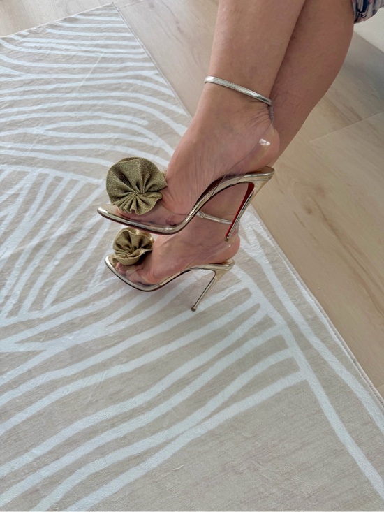 Christian Louboutin Shoes - Christian Louboutin Gold Metallic Bow Stiletto Sandals
